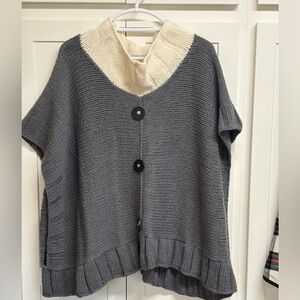 Hand knit poncho, cowl neck, large buttons down the front ￼